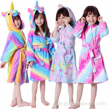 Kinder Cartoon Einhorn Flanell Fleece Girls Kapuzenbademäntel Kapuze